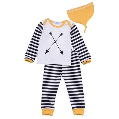 

FASHION Baby Girl Boy Clothes Striped Tops T-shirtPants Hat 3pcs Pajamas Outfits Set