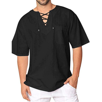 

Mens Half Sleeve Linen Shirt Loose Summer Casual V-Neck Shirts Tops -2XL Tee