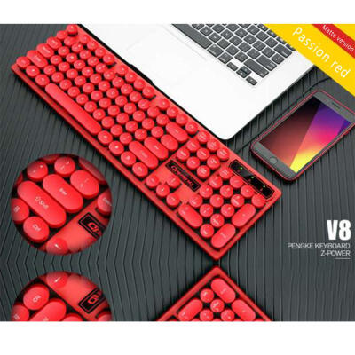 

V8 Retro Punk USB Wired Keyboard Rainbow LED Backlit Gaming Keyboard 104 Keys Round Keyboard Cap For PC Laptop