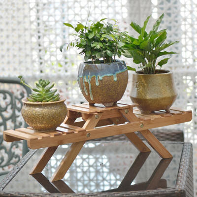 

Greensen Wooden Standing Foldable 2-layered Potted Plant Flower Shelf Storage Rack Garden