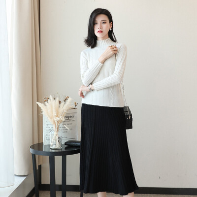 

QIANMUCHUN Womens Cashmere Pleated Skirt Fashion Joker woolen sweater 5783