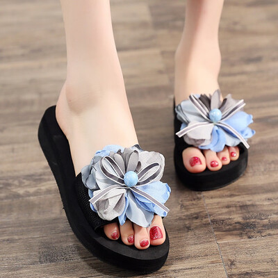

Rose Fashion Women Slip-on Open Toe Flat With Heels Pure Color Flower Slipper Shoes