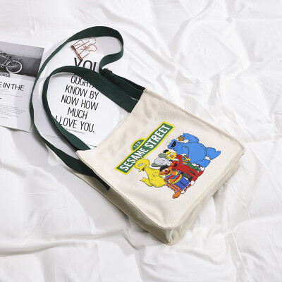 

Bag bag female 2019 new wave Korea ins Japanese students cartoon Sesame Street canvas bag Messenger bag shoulder bag