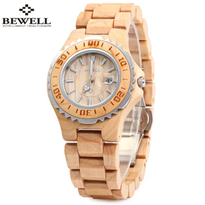 

BEWELL ZS-100BL Wooden Women Quartz Watch with Hands Metal Case 30M Water Resistance Wristwatch