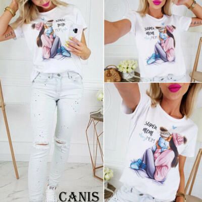 

AU Womens Summer Shirts Cotton Blouse Casual Loose T-shirt Short Sleeve Tops