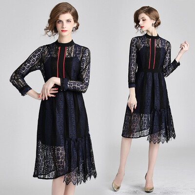 

2018 New Women Autumn Mesh Patchwork Lace Dress Irregular Sexy Casual Female Slim Sexy Party Dresses