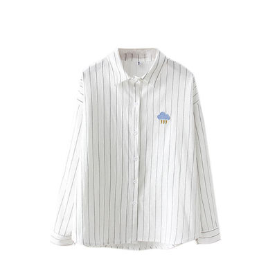 

EFINNY Women Embroidery Shirt Striped Cotton School Blouses Office Ladies Tops Female Blusas Plus Size Loose Work Shirt Autumn