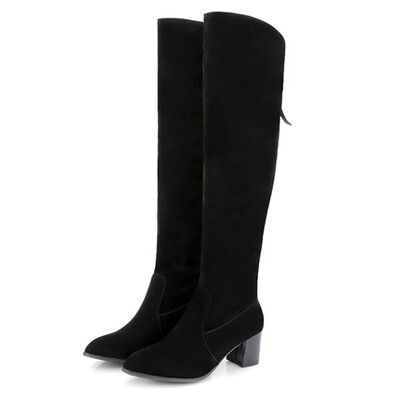 

IDIFU Womens Trendy Faux Suede Almond Toe Block Medium Heel Back Zipper Over the Knee High Boots
