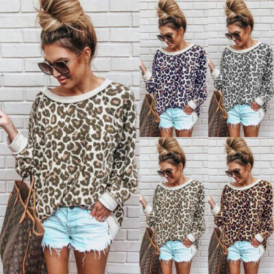 

Boho Women Summer Casual Leopard Shirt Tops Long Sleeve Blouse Beach T-Shirt