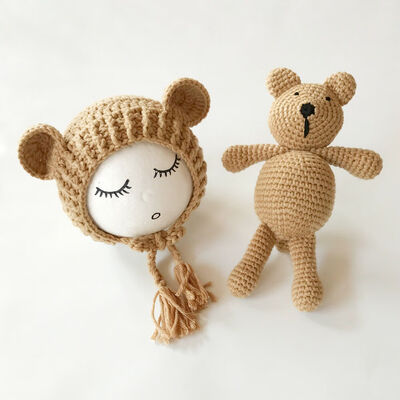 

Newborn Baby Bear Hat Set Girls Boys Photography Crochet Knit Costume
