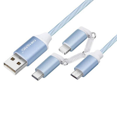 

Universal 3-in-1 Cable USB To Lightning Type-C Micro USB Charging Data Cable Line With LED Flowing Light Effect For Phones-1m