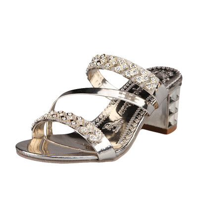 

Rose Women Rhinestone Slippers Women Fashion Open Toe Shoes Bohemia Heels Heel Shoe