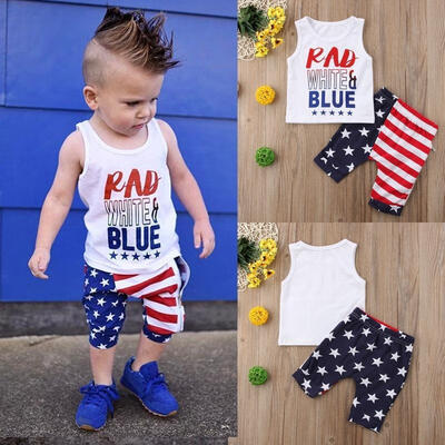 

Independence Day Newborn Kids Baby Boys Sleeveless T-shirtHalf Pants 2Pcs Set