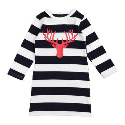 

Autumn Family Matching Clothing Mother Daughter Stripe Long Sleeve Dress
