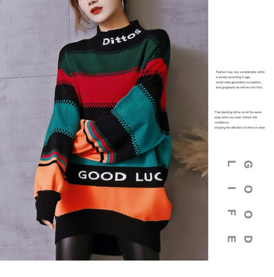 

The new autumnwinter 2018 sweater in the long half high neck pullover over size knitted sweater is loose
