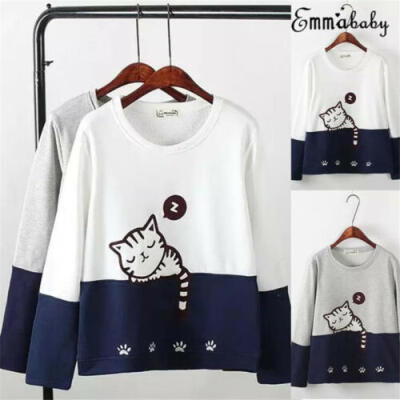 

Women Coat Pullover Tops Sweatshirt Hoodie Sweater Hooded Jumper Cat