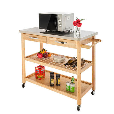 

Rolling Kitchen Trolley Cart Stainless Steel-Flip Top WDrawers &Casters