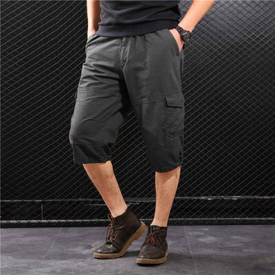 

SQSI elastic belt buckle summer multi-pocket mens tooling casual cotton wild seven-pants 4940
