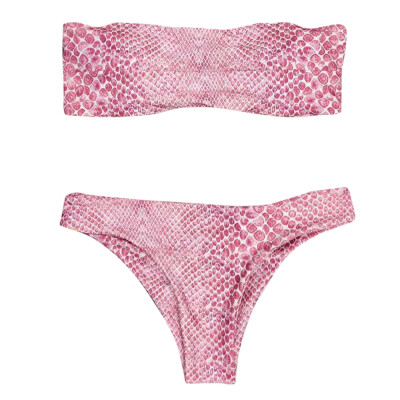 

Off The Shoulder Women Bikini Set Backless Padded Leopard Print Low Waist Bottom