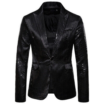 

Luxury Mens Sequin Suit Coat Casual Slim Formal One Button Blazer Jacket Tops