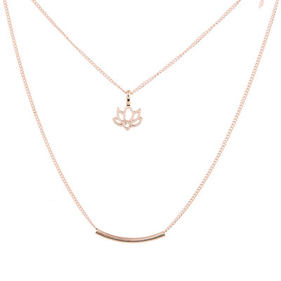 

Golden Plated Good Karma Marble Lotus Double Layer Alloy Clavicle Bone Pendant Short Necklace