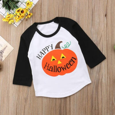

Toddler Kid Baby GirlBoy Cute Pumpkin T-Shirt Long Sleeve Happy Halloween Letter Printed Tops Casual Clothes