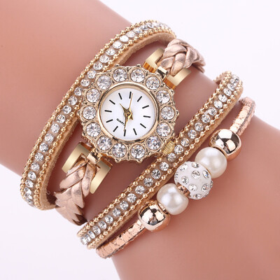 

Korean fashion trend diamond casual circle watch personality pearl point diamond English watch