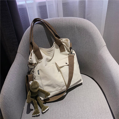

Qiao Bani 2019 new Korean ulzzang contrast color canvas shopping bag large volume single shoulder diagonal female bag