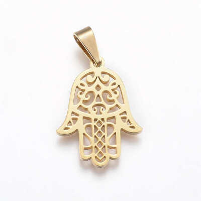 

304 Stainless Steel Pendants Hollow Hamsa HandHand of FatimaHand of Miriam Golden 23x17x12mm Hole 7x3mm