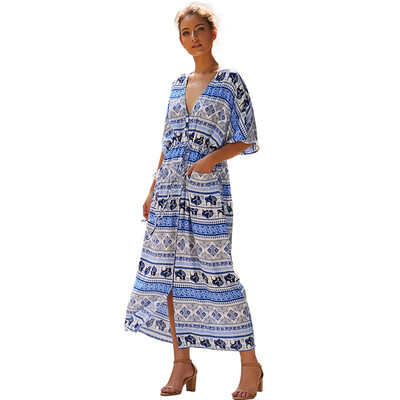 

Early autumn new bohemian split dress high waist ethnic dress