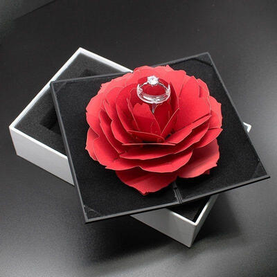 

3D Rose Ring Pop Up Box Folding Rotating Birthday Valentine&39s Day Jewelry Display Boxes