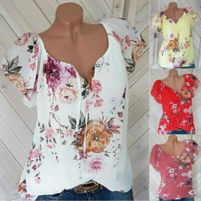 

UK Summer Womens Floral Tops Blouse Ladies Short Sleeve T-Shirt Plus Size 8-18