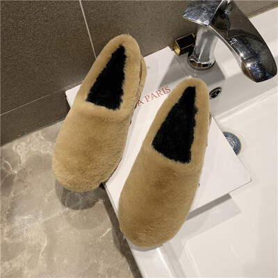 

Ins Fur Shoes Female Autumn Winter Korean Version Baitie External Wear Flat-soled Bean Shoes with Flat-soled Cotton Bean Shoes