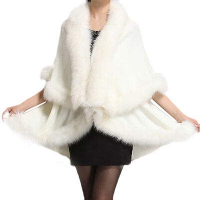 

Women Fine Knit Open Front Faux Fur Trim Layers Poncho Cape Shawl Cloak Cardigan Sweater Cape Coat New Arrived