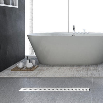 

Greensen Stainless Steel Linear Floor Drain Rectangular Round Plaid for Bathroom Straight Drainage
