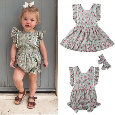 

Kid Baby Girl Sister Matching Floral Clothes Jumpsuit Romper Dress Outfit Summer