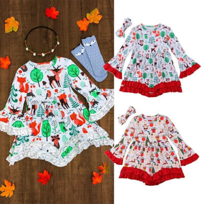 

2PCS Toddler Baby Kids Girl Christmas Dress T-Shirt TopsHeadband Outfits Set