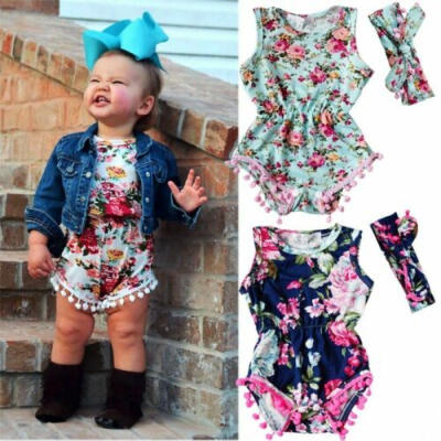 

2PCS Newborn Baby Girls Summer Clothes Flower Romper Jumpsuit Outfits Sunsuit