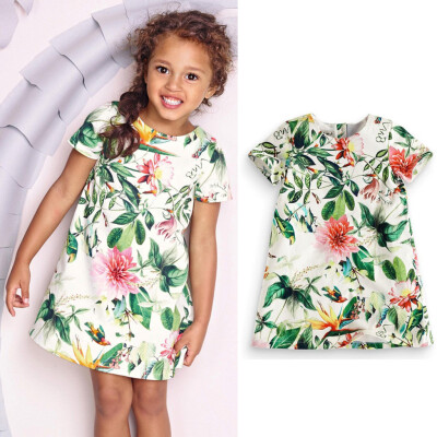 

Toddler Kids Baby Girls Flower Print Princess Dress Short Sleeve Skirt