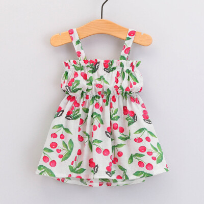 

Toddler Baby Kids Girls Ruched Strap Cherry Print Summer Dress Casual Clothes