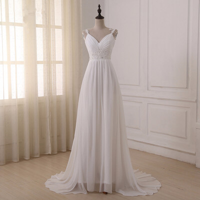

Beach Wedding Dress vestido de noiva In Stock Plus Size Spaghetti Straps Chiffon S003