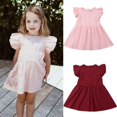 

US Summer Toddler Kid Baby Girl Clothes Ruffle Dress Tutu Skirt Sundress Cotton