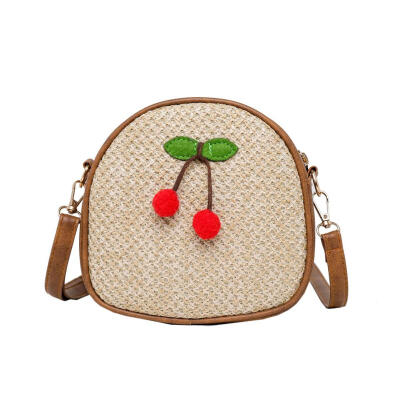 

Cherry Decor Shoulder Messenger Handbags Beach Women Straw Crossbody Bags