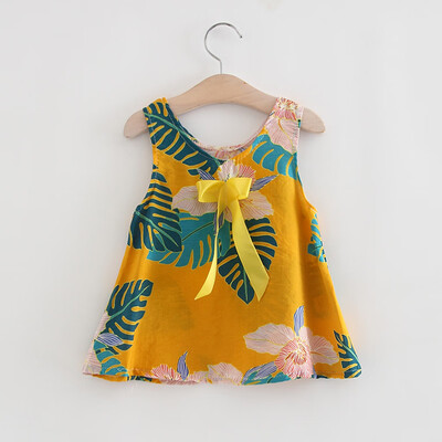 

Toddler Baby Kids Girls Sleeveless Floral Leaf Print Bow Dresses Casual Clothes