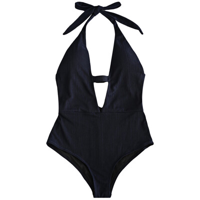 

Halter Plunge Front Backless Swimsuit