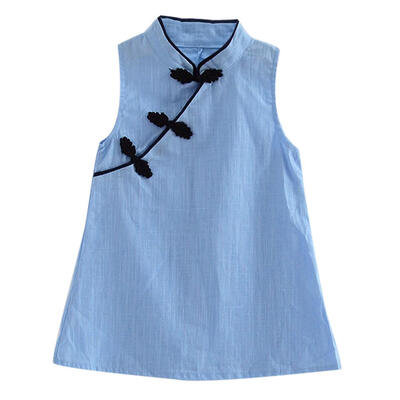 

Chinese Style Solid Color Baby Girls Vintage Sleeveless Cheongsam Dress