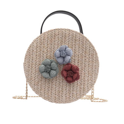 

Flower Decor Shoulder Casual Bag Handmade Woven Round Chain Women Bags