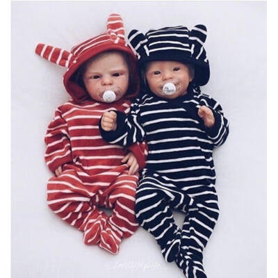 

Newborn Baby Boy Girl Striped Romper Fall Winter Hooded Jumpsuit Playsuit 0-24M