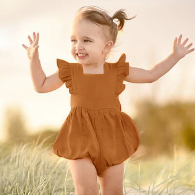 

Infant Baby Boys&Girls Sleeveless Ruffles Solid Print Backless Romper Bodysuit