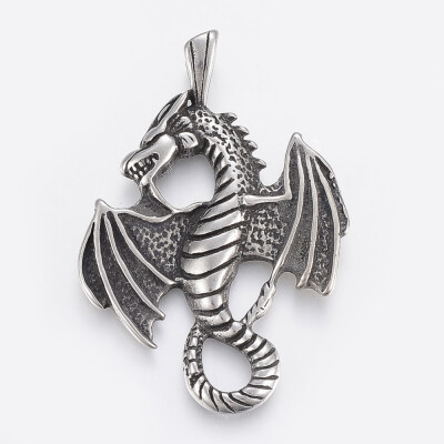 

304 Stainless Steel Big Pendants Dragon Antique Silver 54x38x65mm Hole 7x4mm